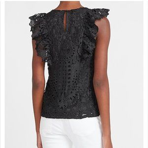 NWT- EXPRESS Black Lace Ruffle Top/Blouse